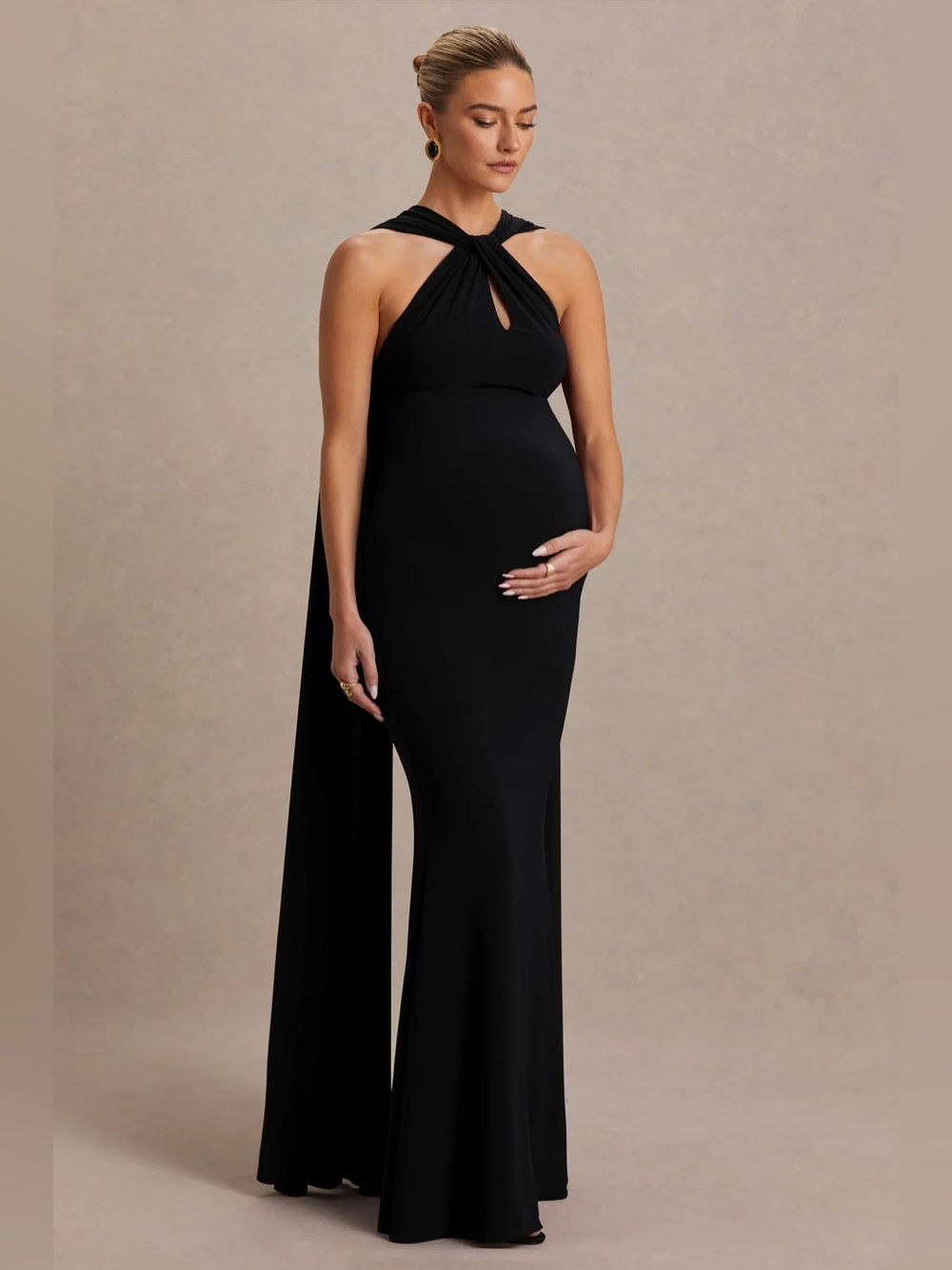 Club L London Black One-Shoulder Maternity Evening Gown